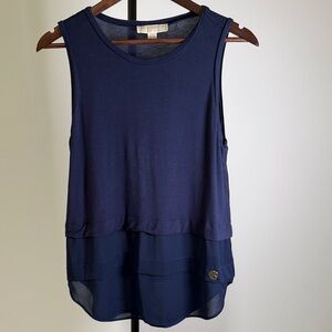 MICHAEL Michael Kors Navy Layered Chiffon Hem Tank Top | Size S